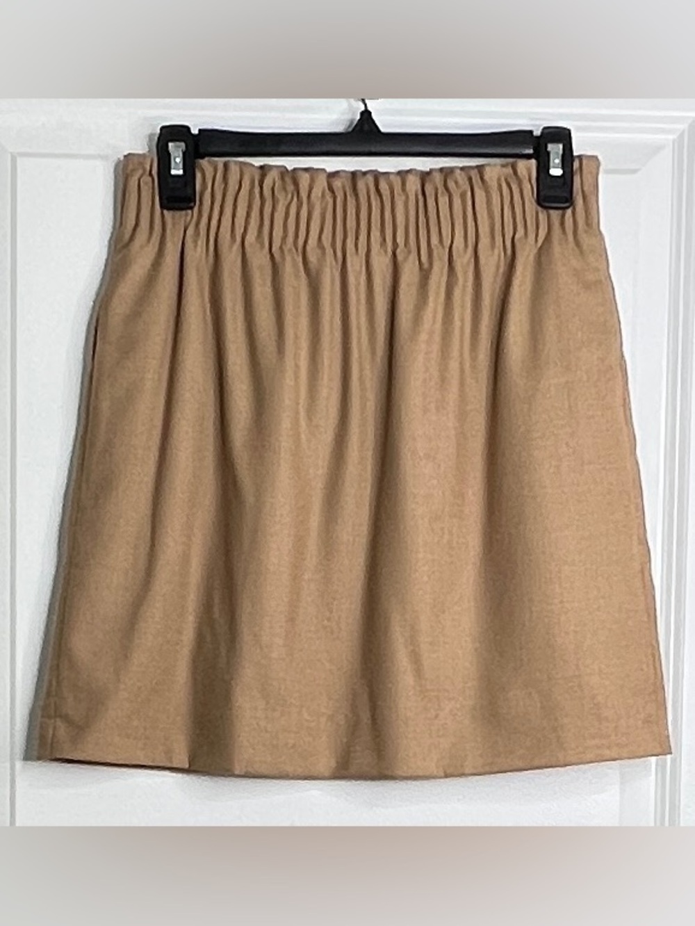 J.Crew Factory Wool Blend Elastic Waist Skirt Size 2 Acorn Tan Mini Preppy Retro